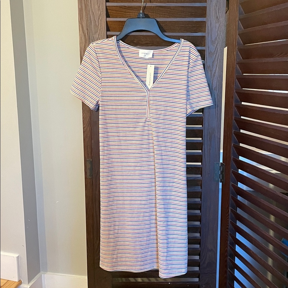 Everly Multicolor Striped V-Neck Dress NWT